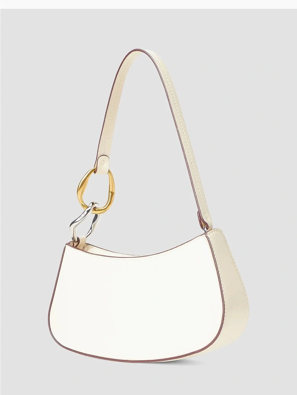 STAUD Cream Shoulder Bag with Metallic Accent
